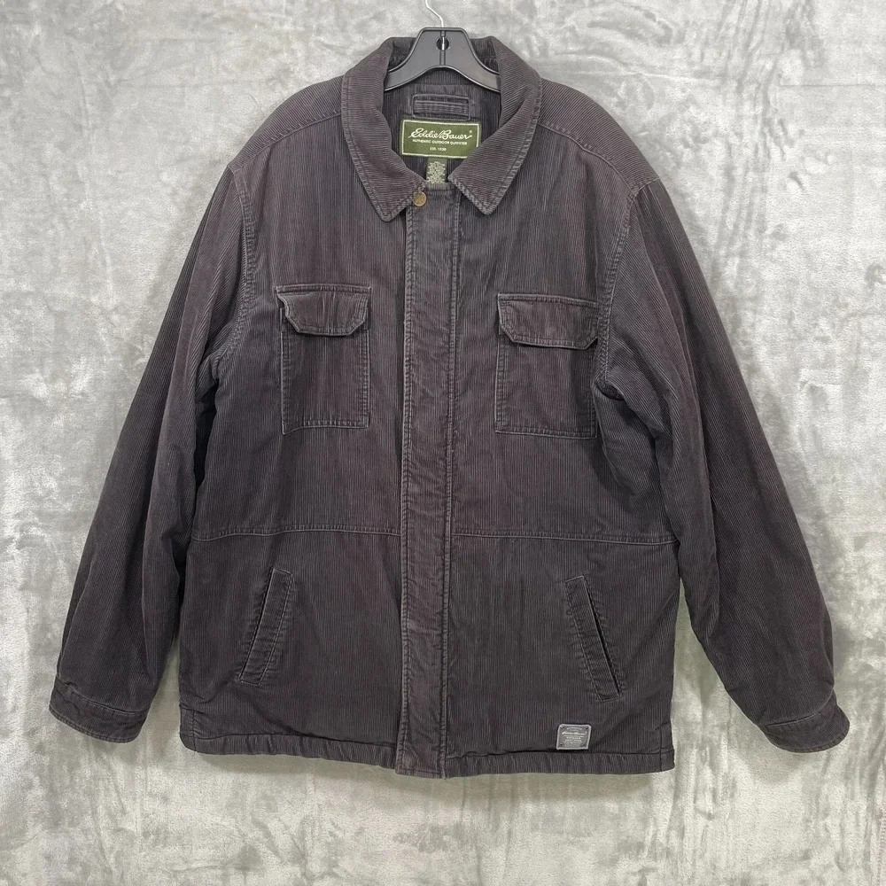 Eddie Bauer Jacket Mens  XL Tall  Gray Corduroy Sherpa Lined Workwear Chore Barn